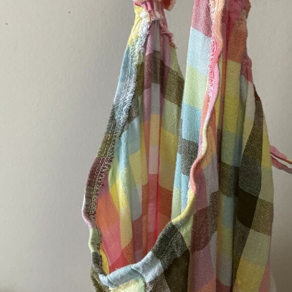 Handmade Plus Size Cotton Linen Pink Peach White Elastic Straps Dress - Picture 7 of 13